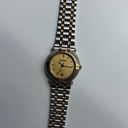 Gucci 1990s Round Dial Gold Plated Two Tone Watch