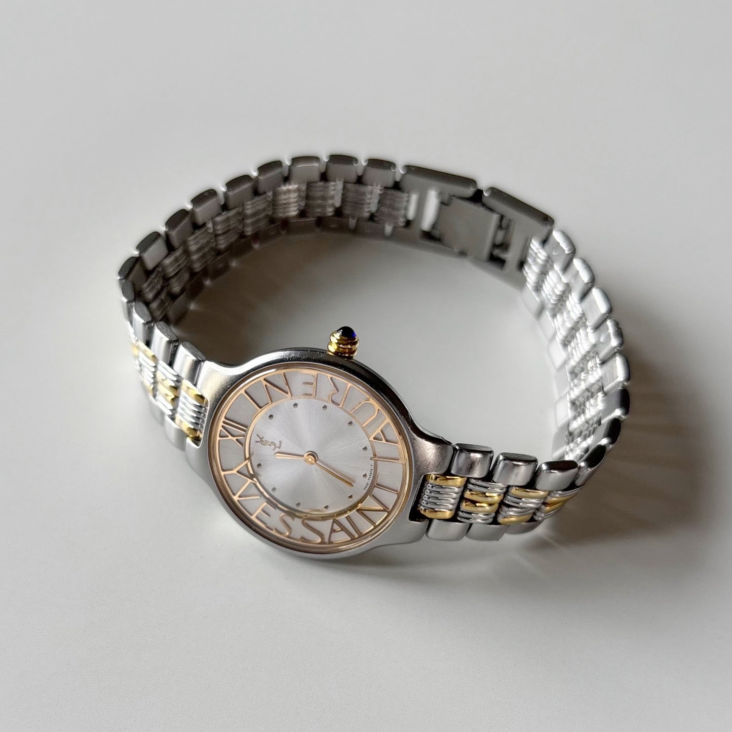 Yves Saint Laurent 1990s Round Dial Two Tone Gold Plated Watch