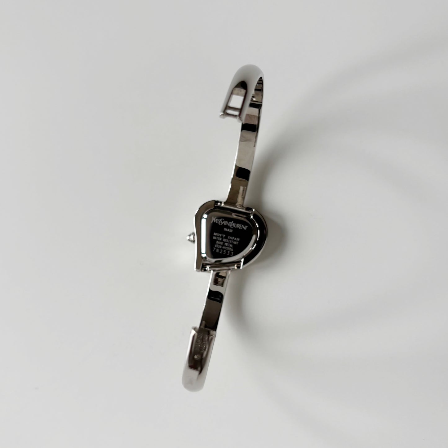 Yves Saint Laurent 1990s Heart Shaped Dial Silver Bangle Watch