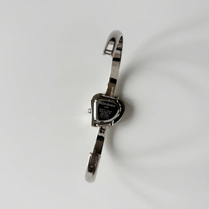 Yves Saint Laurent 1990s Heart Shaped Dial Silver Bangle Watch