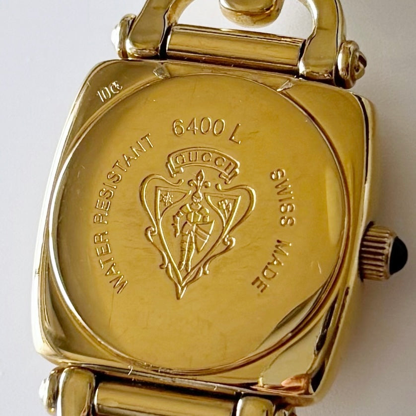 Gucci 1990s Black Dial Gold Plated Watch