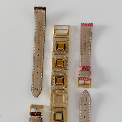 Dior 1990s Square Dial Interchangeable Strap Gold-Plated Watch