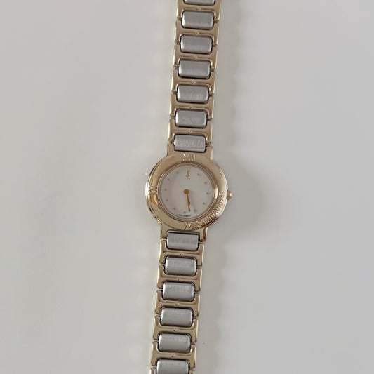 Yves Saint Laurent 1990s Round Dial Two Tone Gold Plated Watch