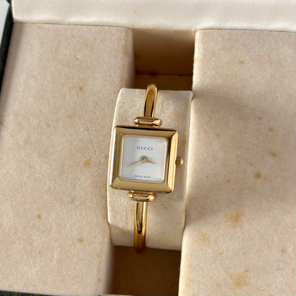 Gucci 1990s Square Dial Gold Plated Bangle Watch (Small)