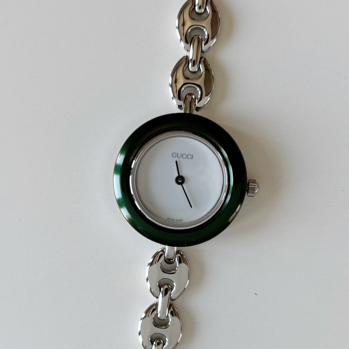 Gucci 1990s Interchangeable Bezel Stainless steel Chain Watch with 6 bezels, case