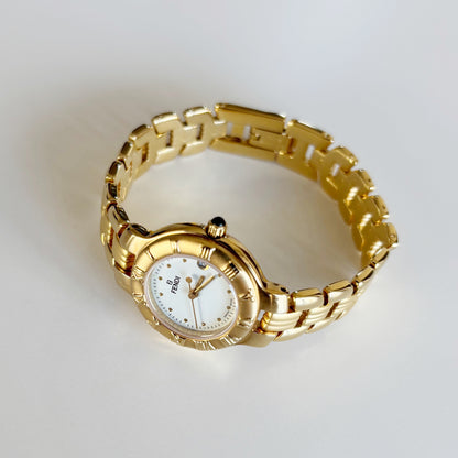 Fendi 1990s Round Dial Date Gold Plated Watch