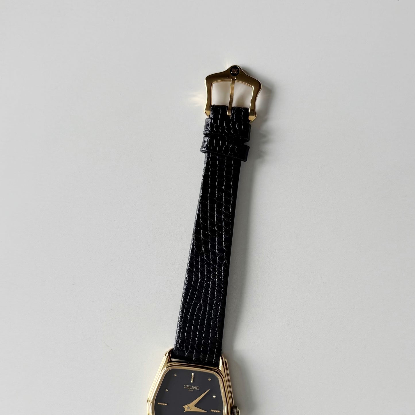 Celine 1980s Black Dial Gold Plated Watch