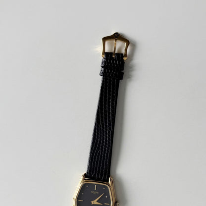 Celine 1980s Black Dial Gold Plated Watch