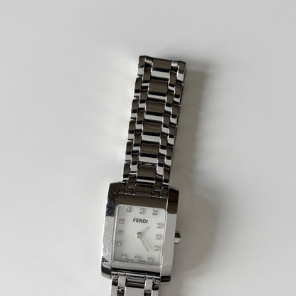 Fendi 1990s Seashell Dial Tank Silver Watch