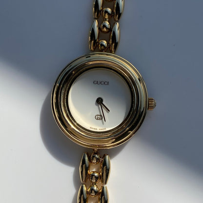 Gucci 1990s Interchangeable Bezel Gold Plated Watch with 6 bezels, case (165mm)