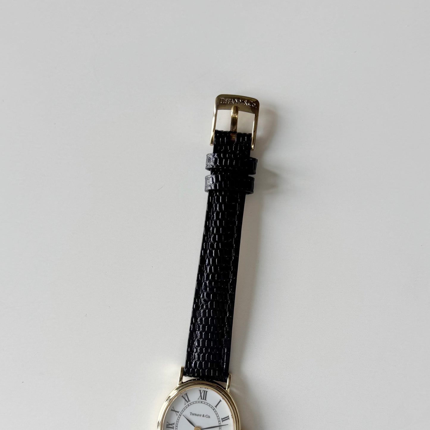 Tiffany 1990s Oval Dial 14K Case Watch