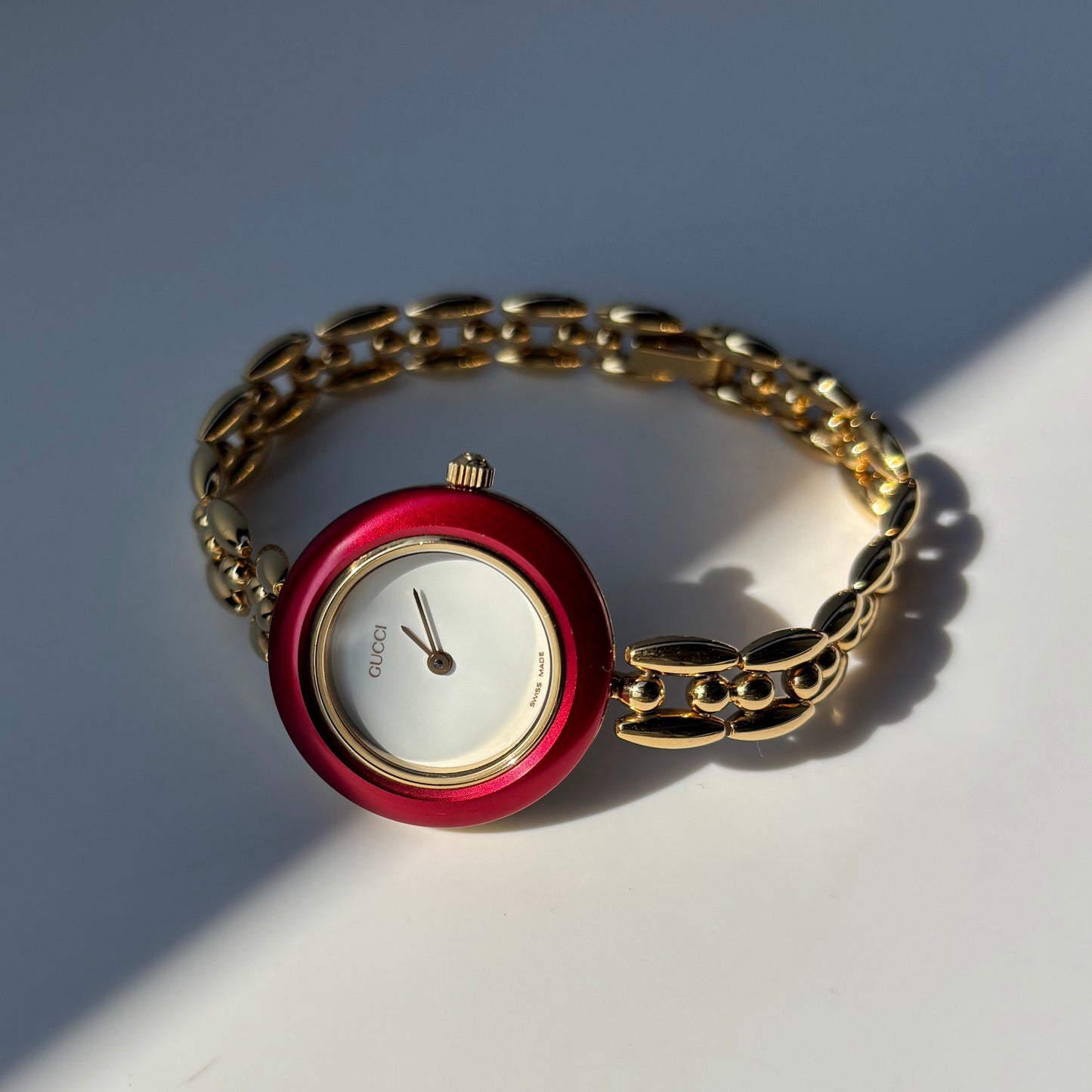 Gucci 1990s Interchangeable Bezel Gold Plated Watch with 6 bezels, case (165mm)