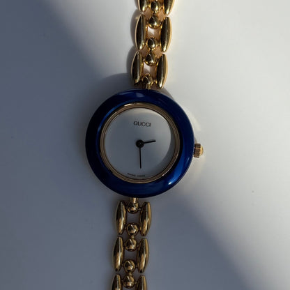 Gucci 1990s Interchangeable Bezel Gold Plated Rice Chain Watch with 6 bezels, case (160mm)