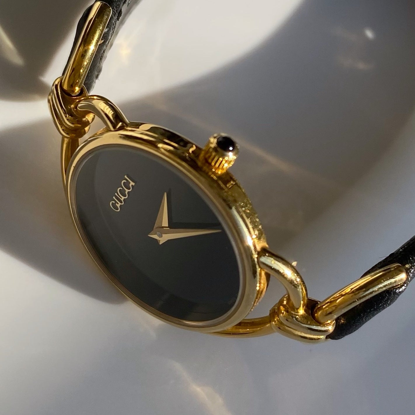Gucci 1990s Black Dial Gold Plated Watch