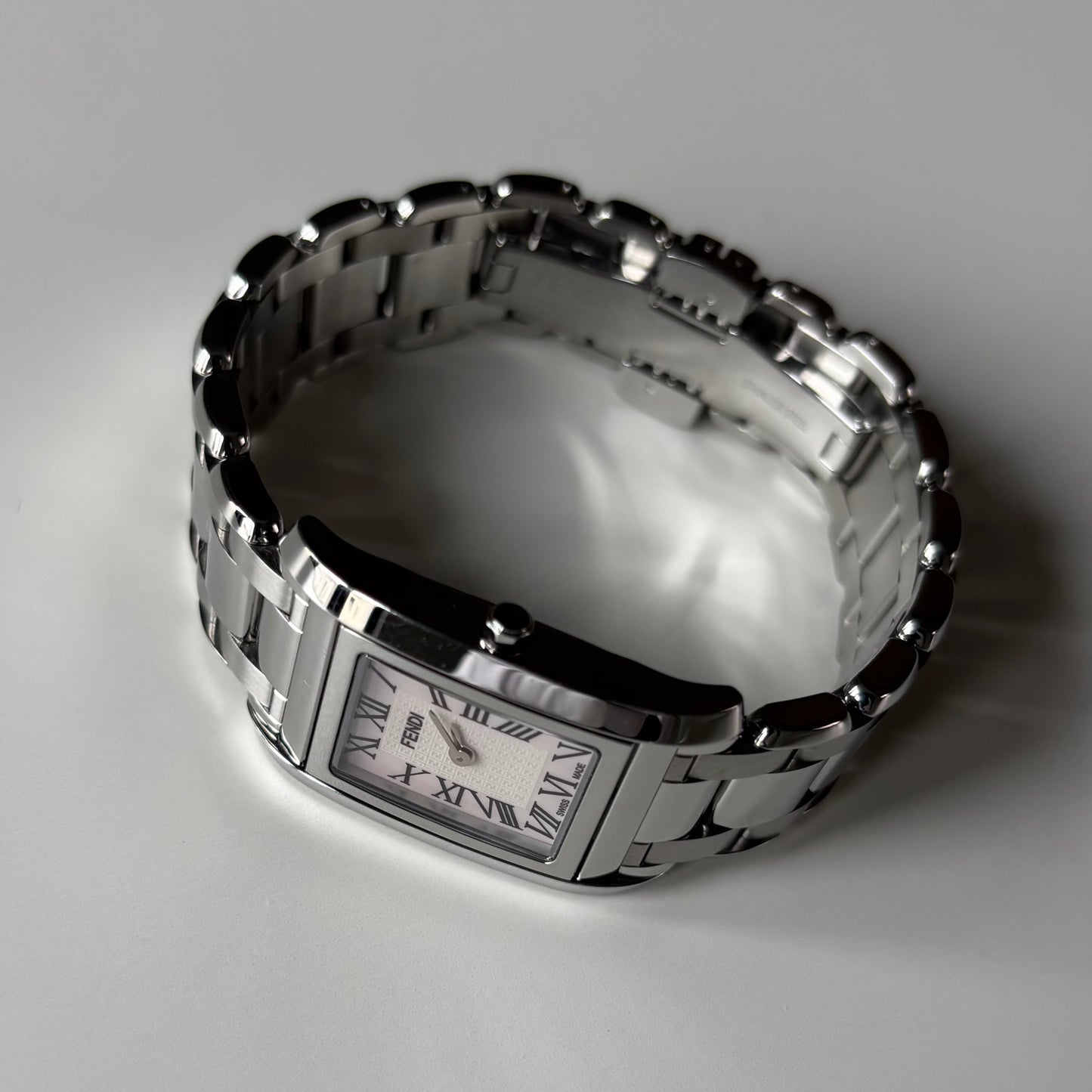 Fendi 1990s Seashell Dial Stainless steel Tank Watch