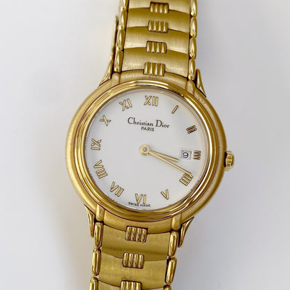 Dior Early 1990s Date Gold Plated Round Watch