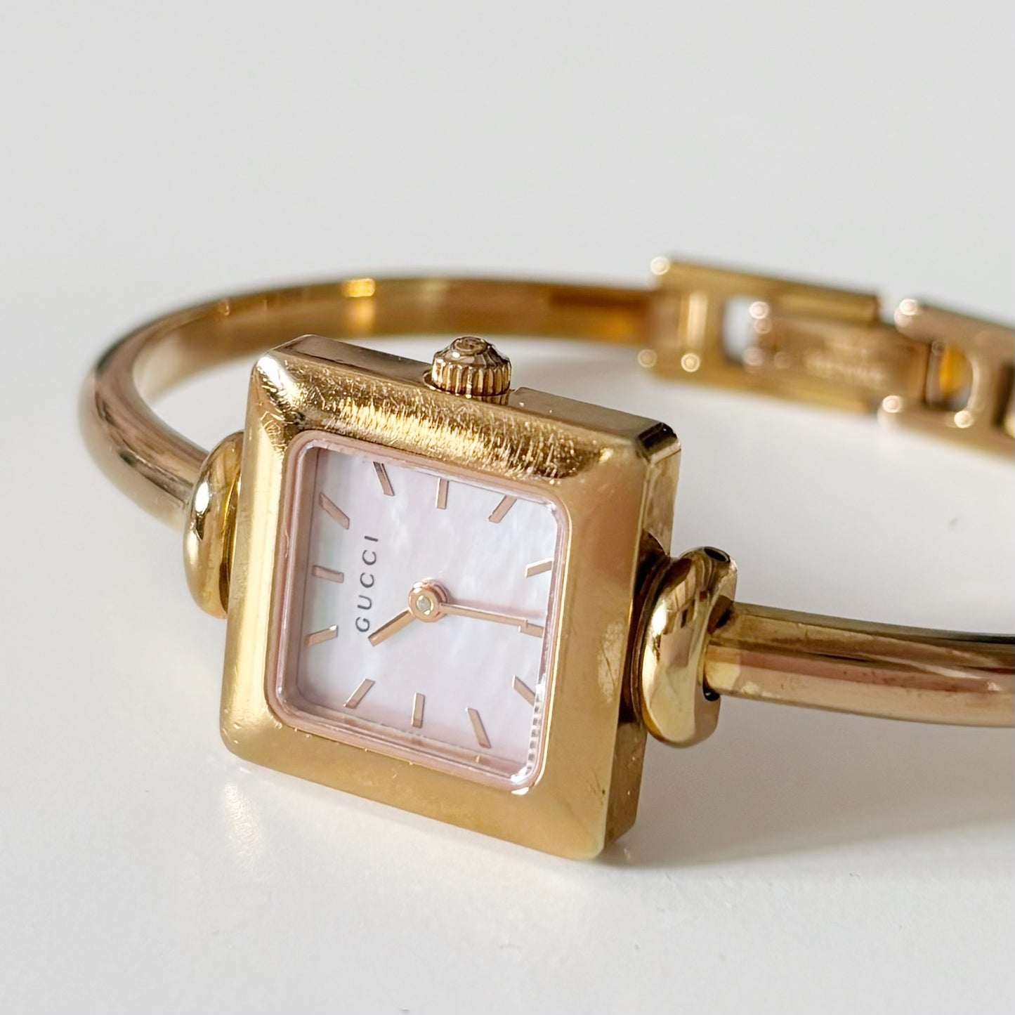 Gucci 1990s Seashell Dial Gold Plated Bangle Watch