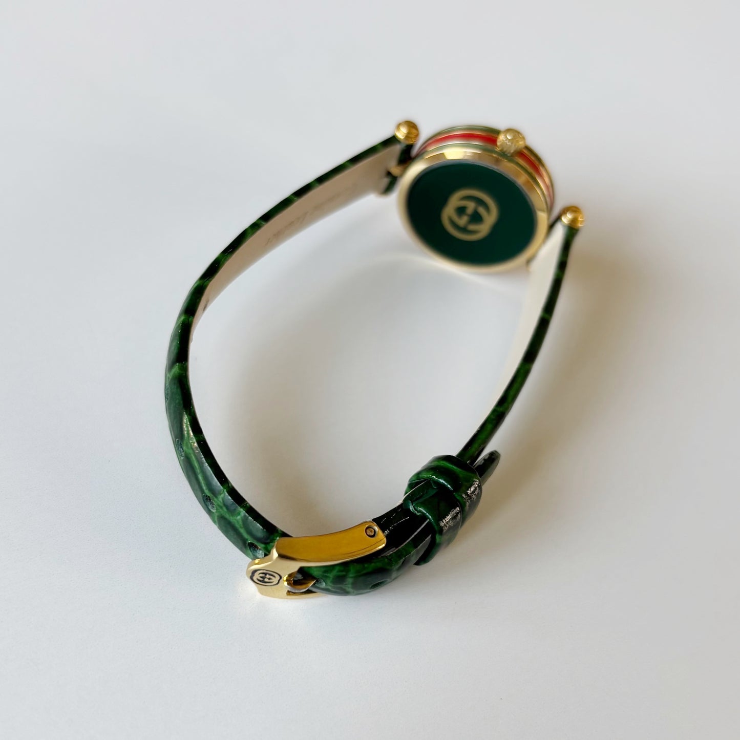 Gucci 1990s Green Round Dial Gold Plated Watch