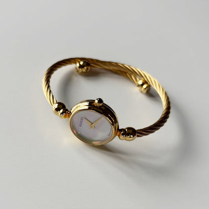 Gucci 1990s Seashell Dial Gold Plated Cable Bangle Watch