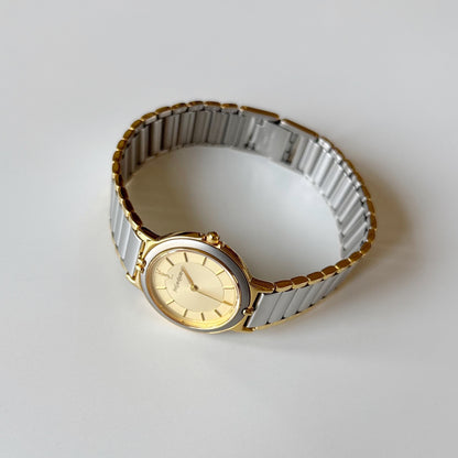 Yves Saint Laurent 1990s Round Dial Two Tone Gold Plated Watch