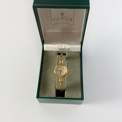 Gucci 1990s Seashell Dial Gold Plated Cable Band Bangle Watch