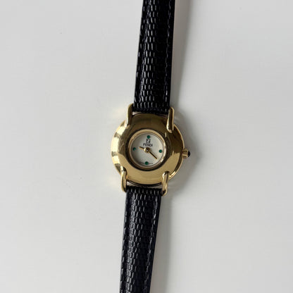 Fendi 1990s Round Dial Gold Plated Watch