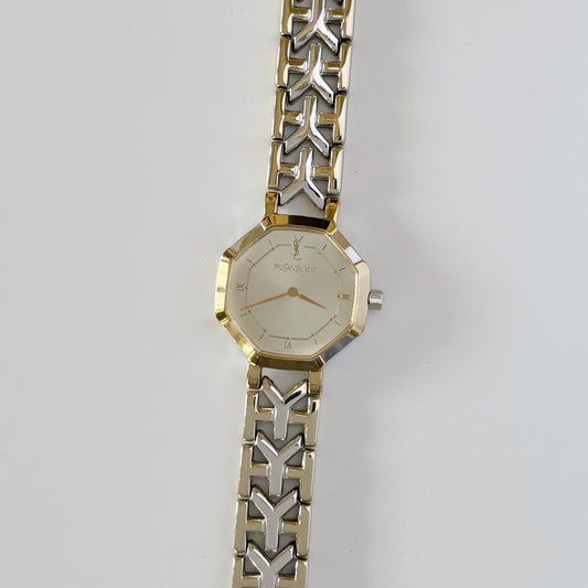 Yves Saint Laurent 1990s Octagon Two Tone Watch