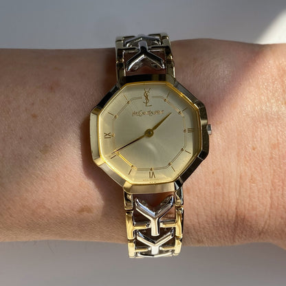 Yves Saint Laurent 1990s Octagon Two Tone Watch