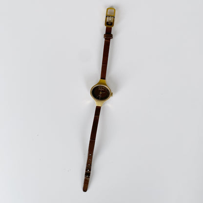 Dior x Bulova 1970s Hand-Winding Gold Plated Oval Leather Watch