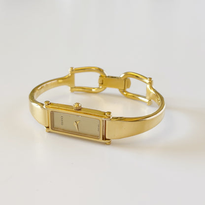 Gucci 1990s Gold Dial Gold Plated Bangle Watch