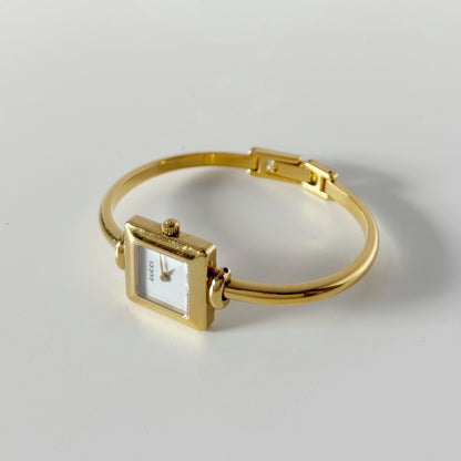 Gucci 1990s Square Dial Gold Plated Bangle Watch