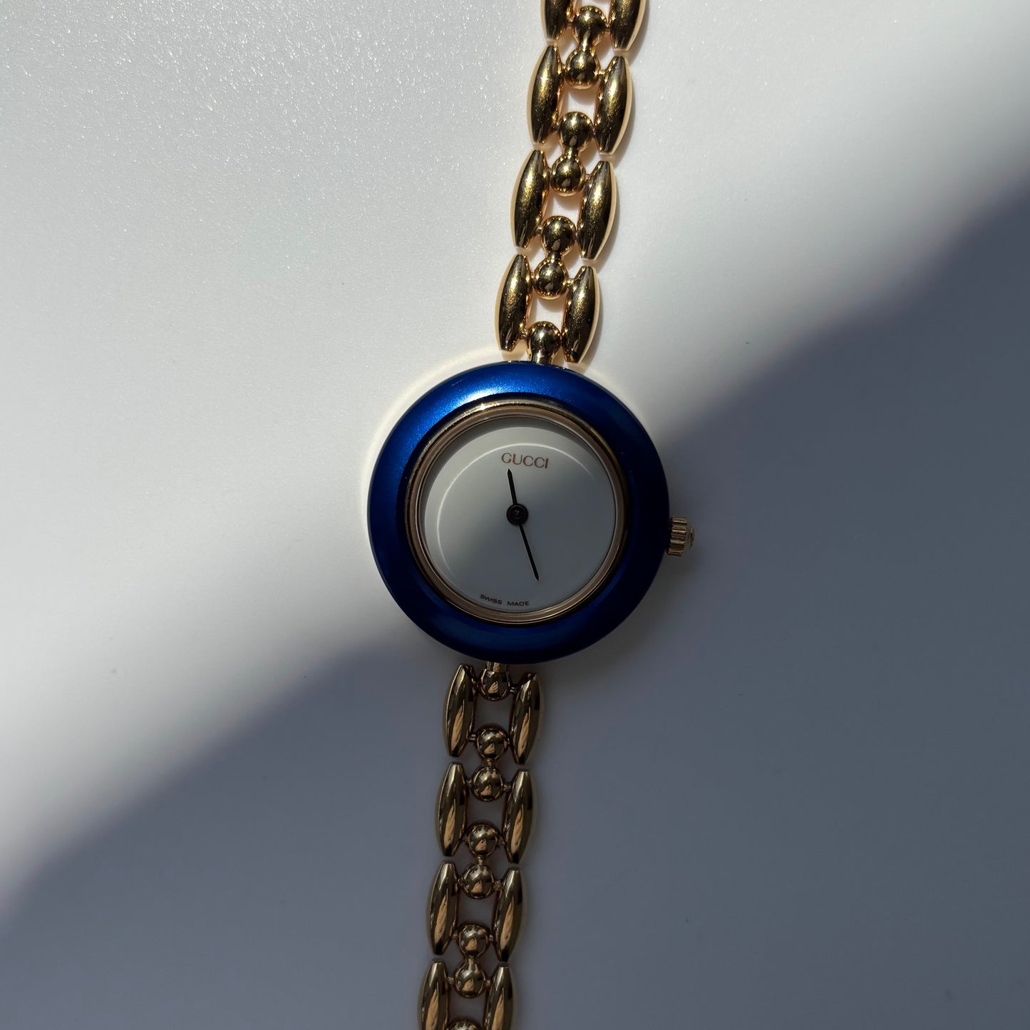 Gucci 1990s Interchangeable Bezel Gold Plated Rice Chain Watch with 6 bezels, case (165mm)