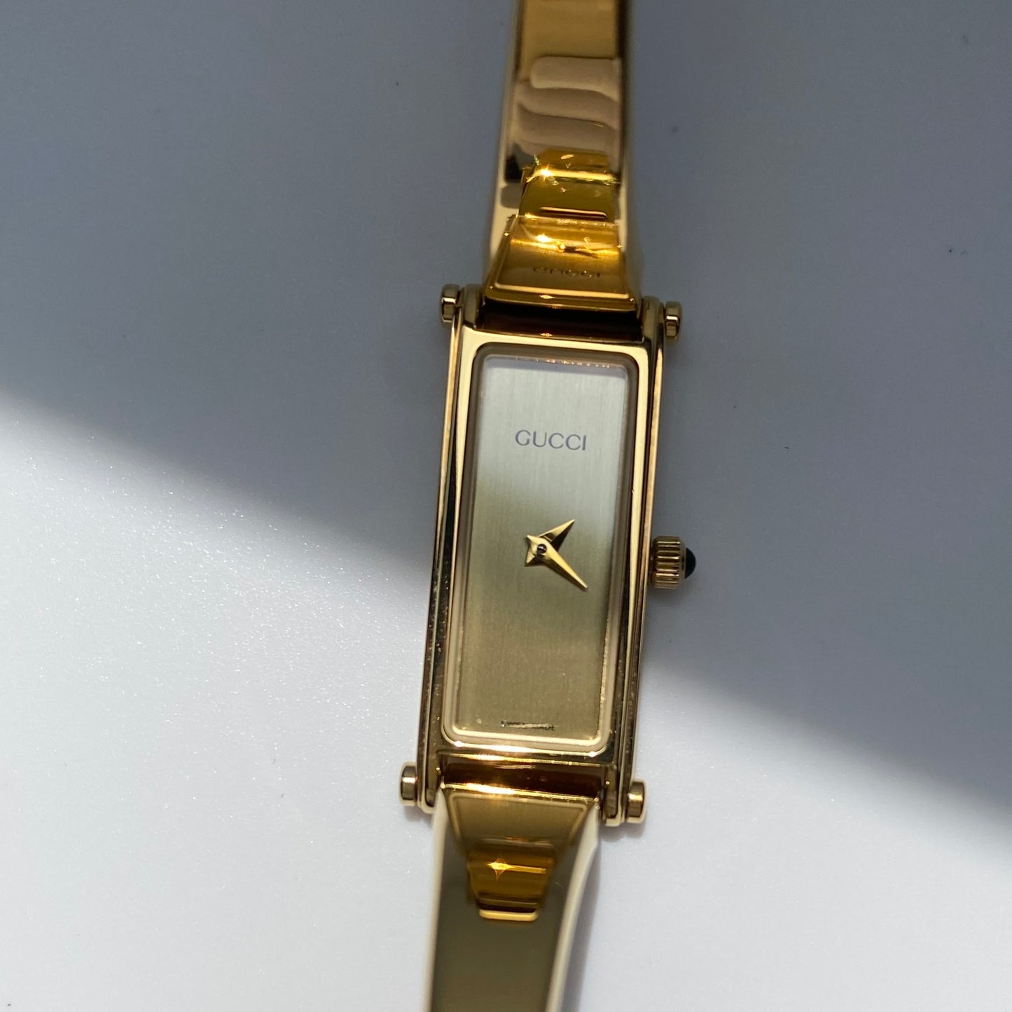 Gucci 1990s Gold Dial Gold Plated Bangle Watch