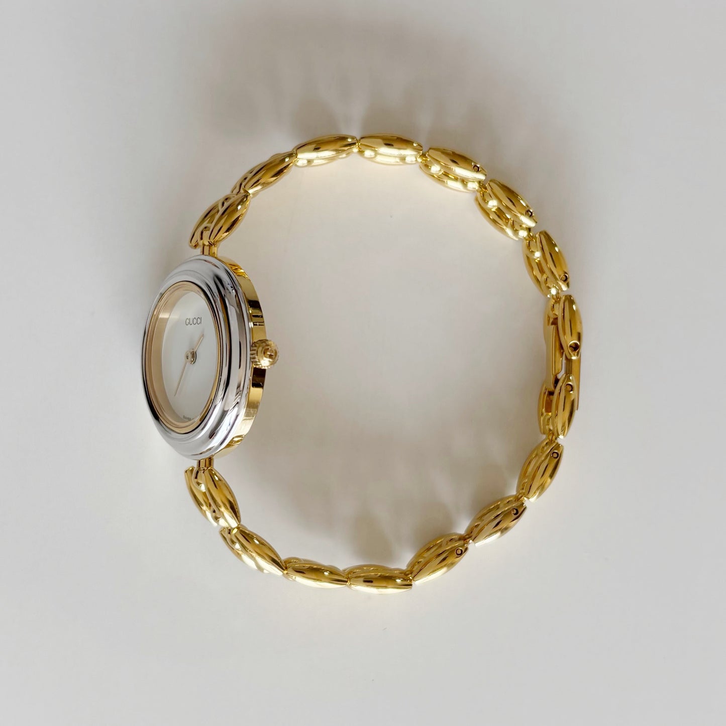 Gucci 1990s Interchangeable Bezel Gold Plated Rice Chain Watch with 6 bezels, case (160mm)