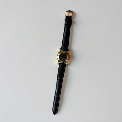 Gucci 1990s Black Dial Gold Plated Watch