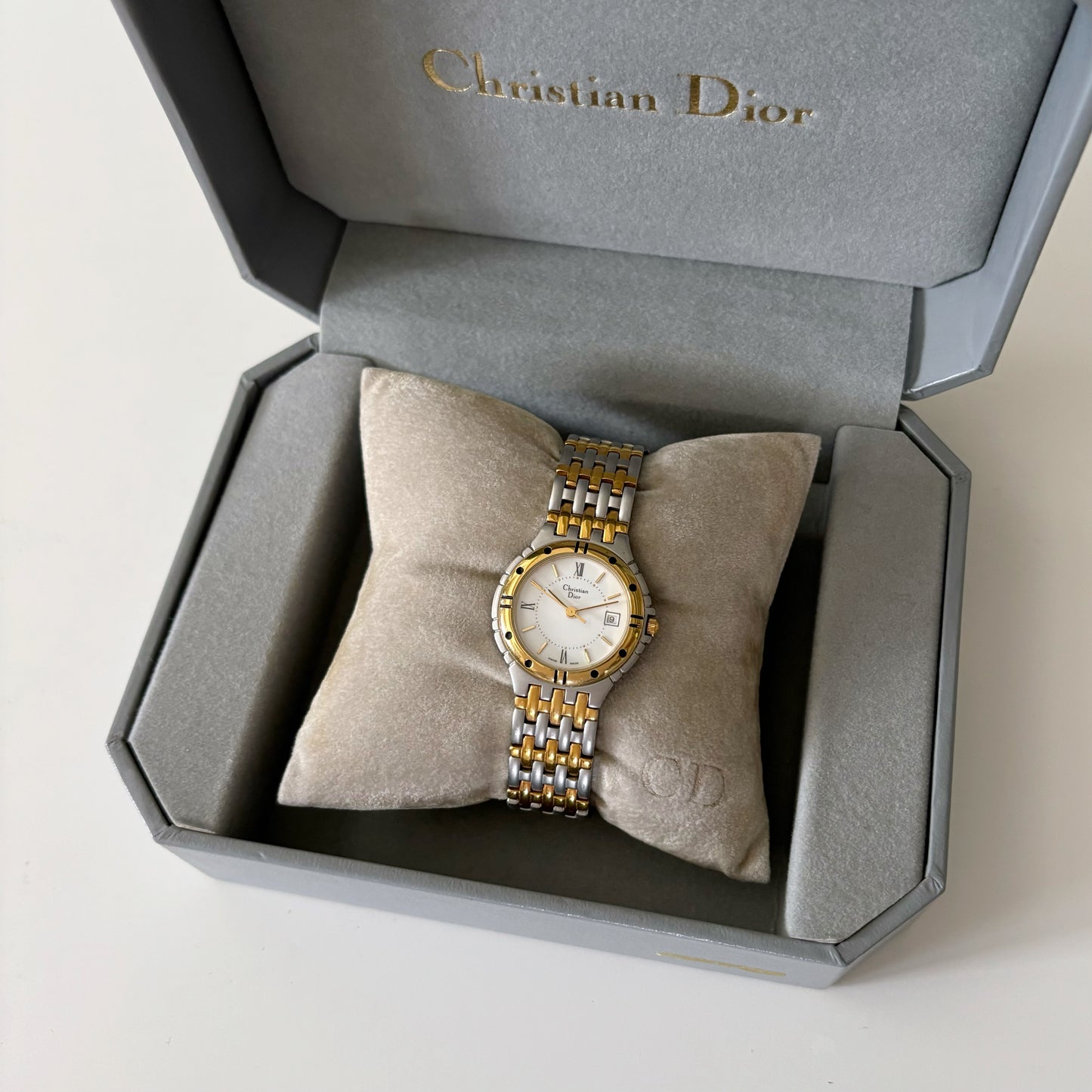 Dior 1990s Date Round Two Tone Watch