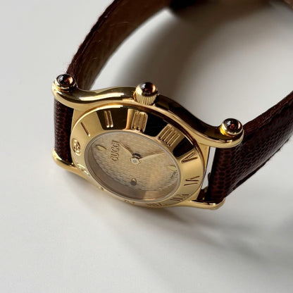 Gucci 1990s Round Dial Gold Plated Watch