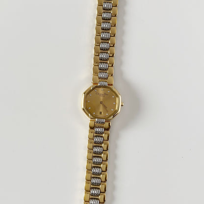Dior 1990s Octagon Gold Dial Two-Tone Gold-Plated Watch