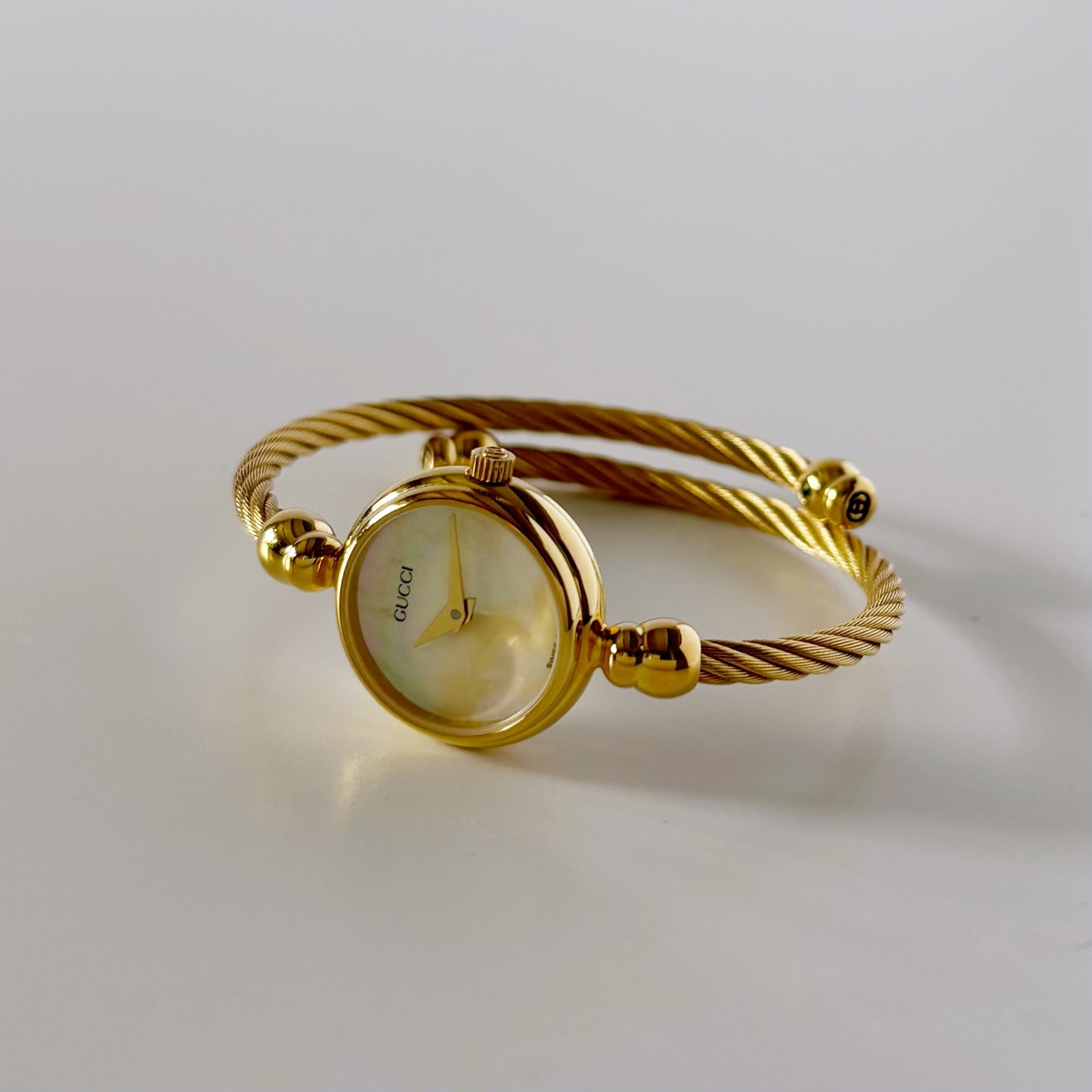 Gucci 1990s Seashell Dial Gold Plated Bangle Watch