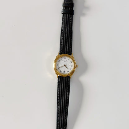 Dior 1990s Date Round Dial Gold Plated Watch