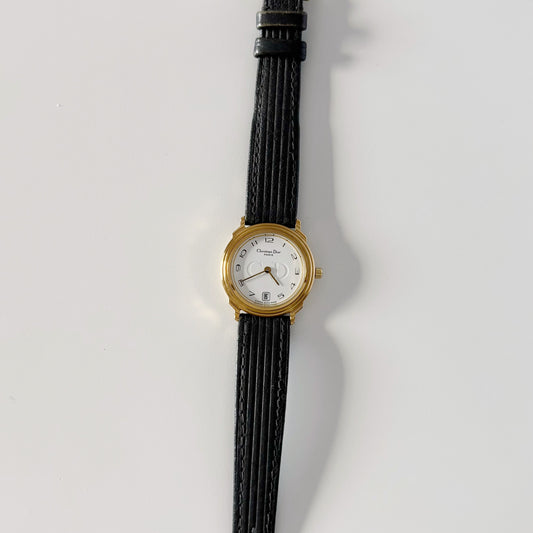 Dior 1990s Date Round Dial Gold Plated Watch (8/29)