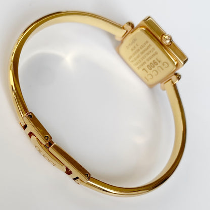 Gucci 1990s Seashell Dial Square Gold Plated Bangle Watch