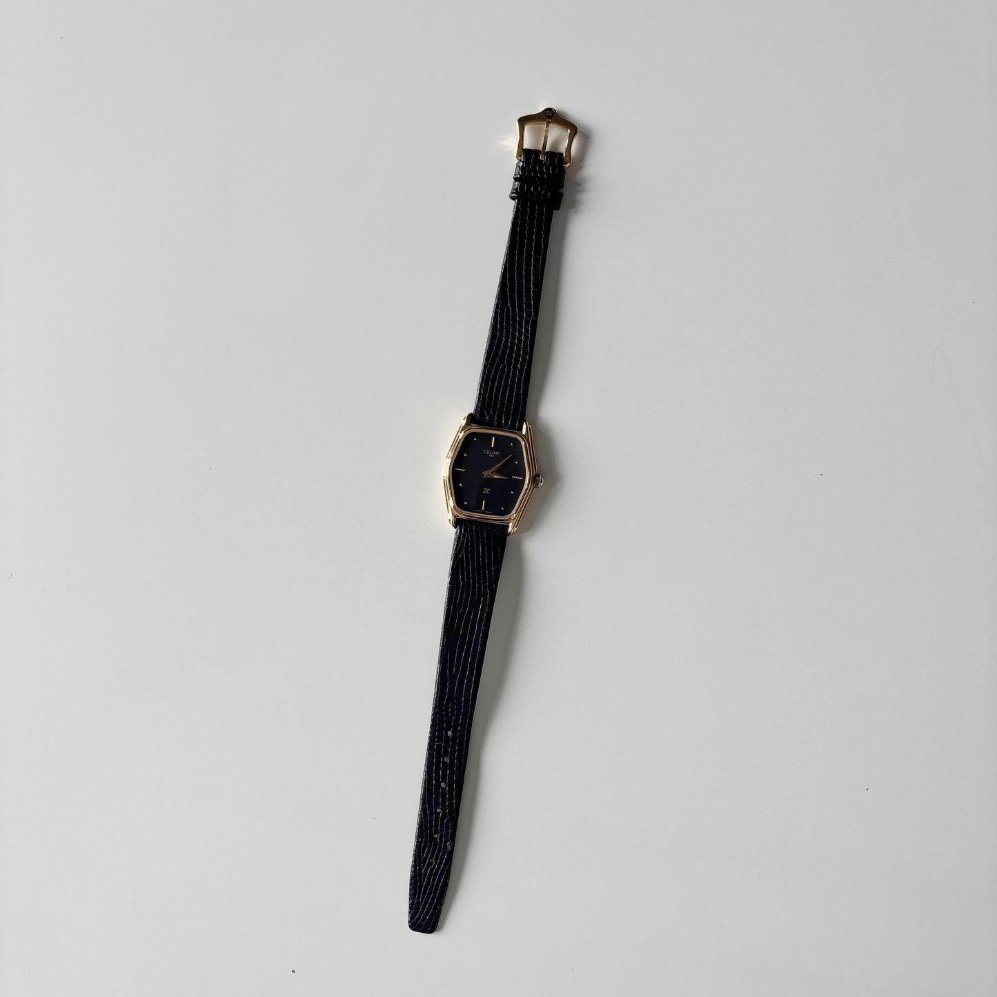 Celine 1980s Black Dial Gold Plated Watch