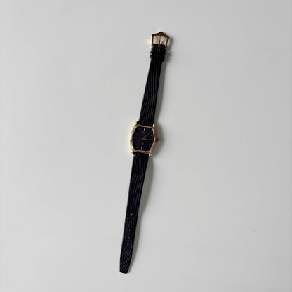 Celine 1980s Black Dial Gold Plated Watch