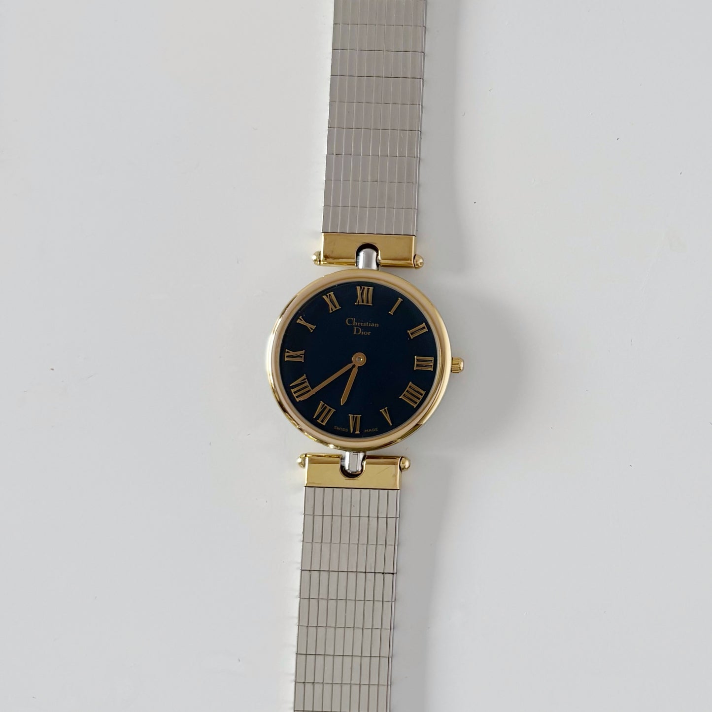 Dior 1990s Navy Dial Gold Plated Two Tone Watch (Large)
