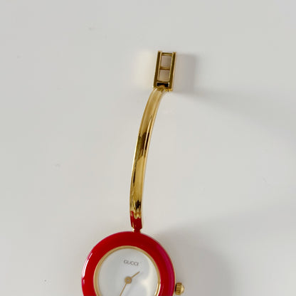 Gucci 1990s Interchangeable Bezel Gold Plated Bangle Watch with 12 bezels, case (Small)