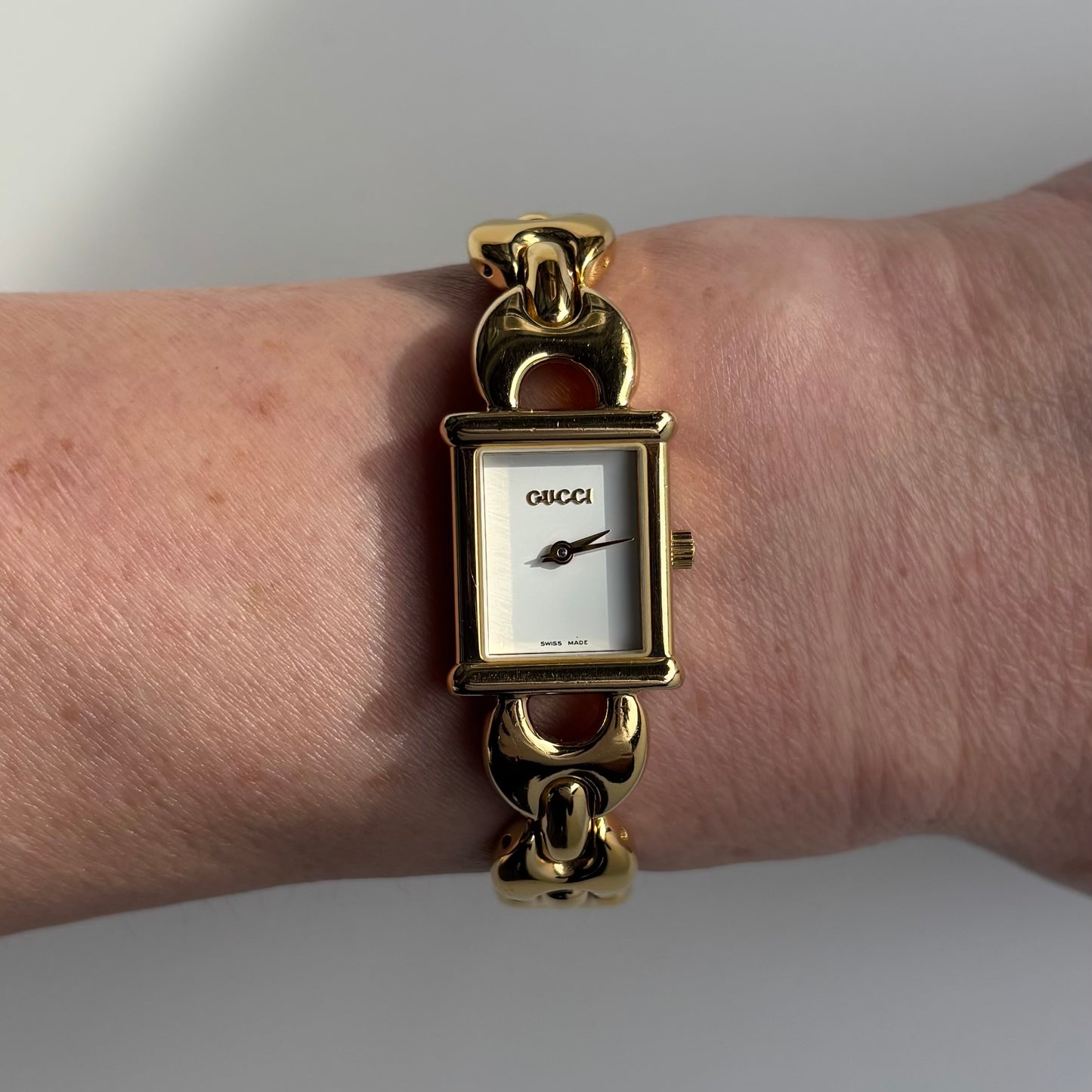 Gucci 1990s Interchangeable Strap Gold Plated Watch with 3 straps, case