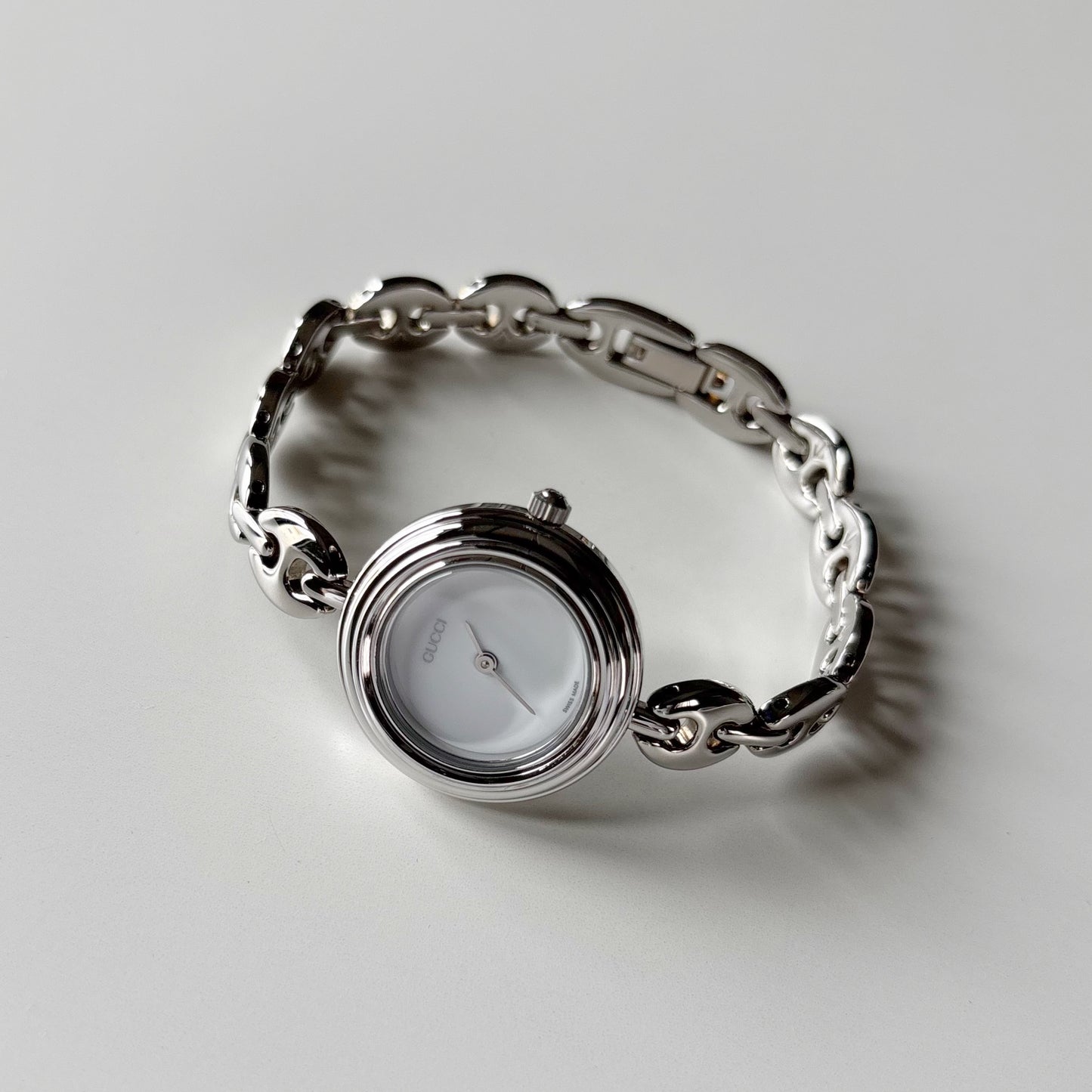 Gucci 1990s Interchangeable Bezel Silver Stainless Steel Watch with 6 bezels, case (165mm)