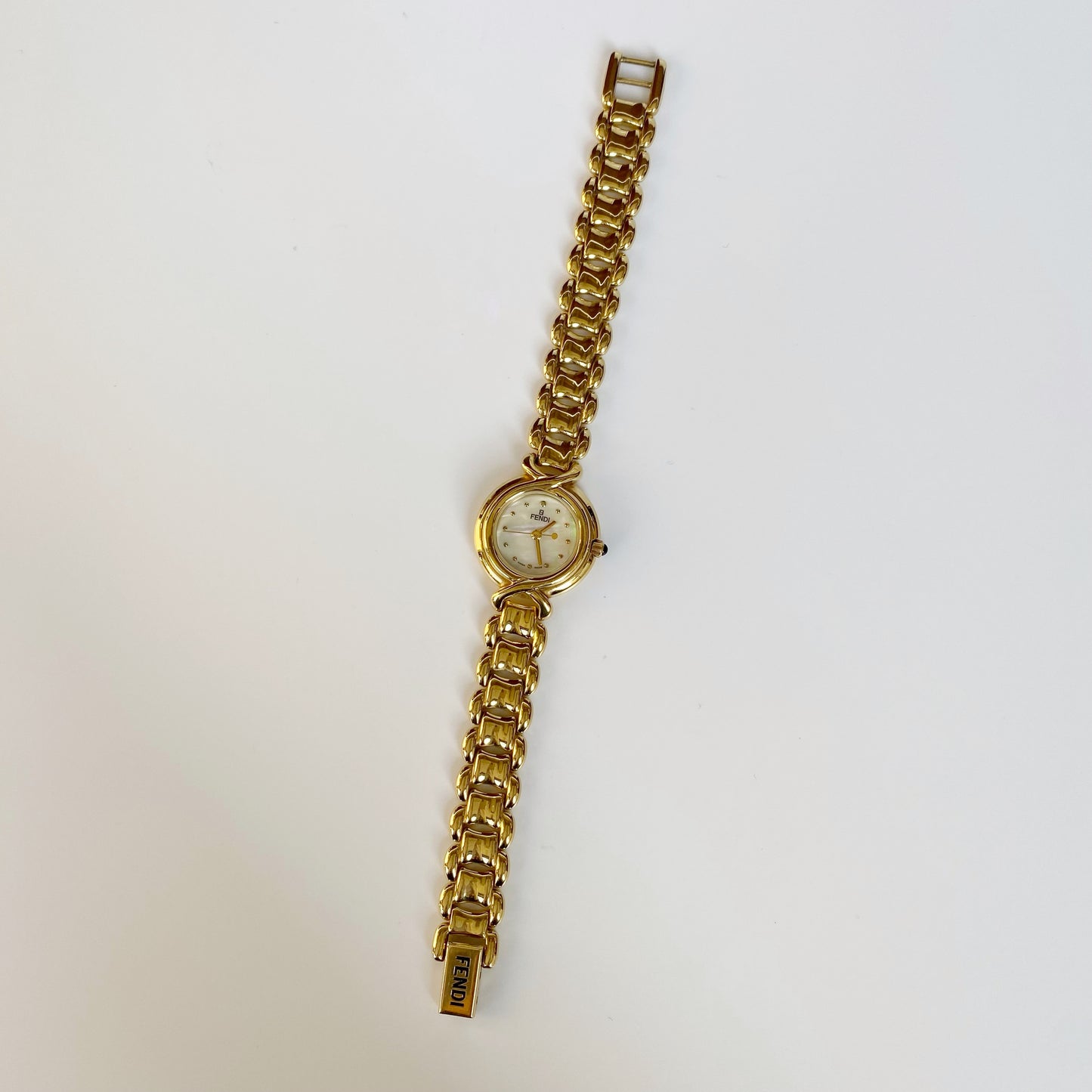 Fendi 1990s Seashell Dial Round Gold Plated Watch