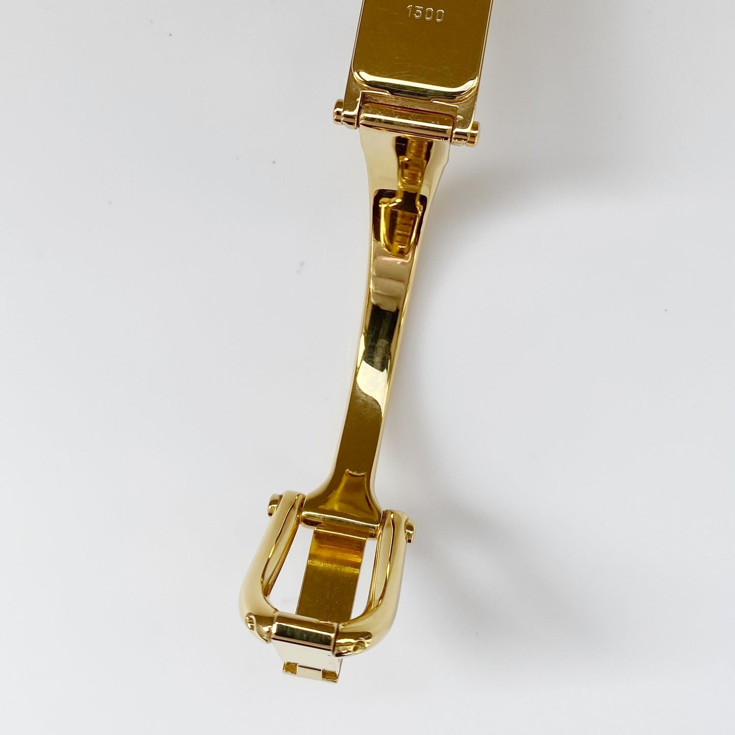 Gucci 1990s Rectangular Seashell Dial Gold Plated Bangle Watch